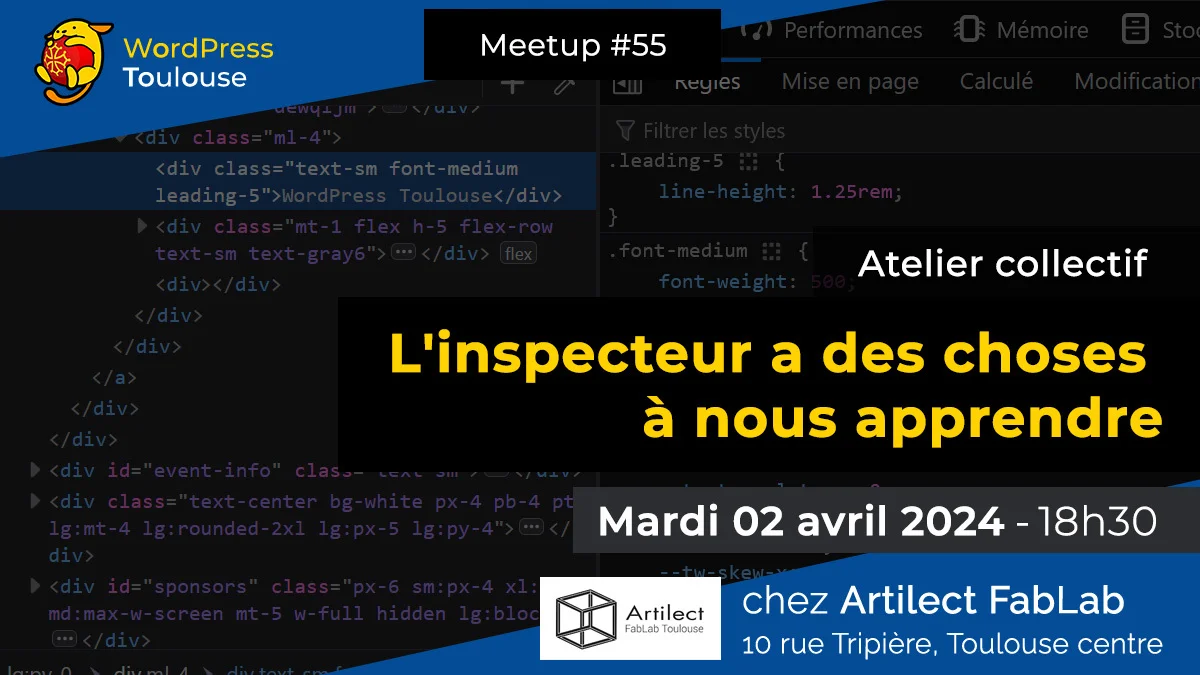 Affiche Meetup WordPress Toulouse #55.