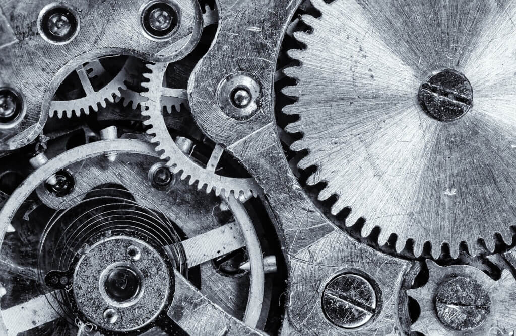 Engrenages métalliques d’un mécanisme d’horlogerie