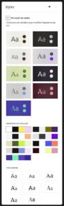Panneau Styles avec variations de couleurs et typographies